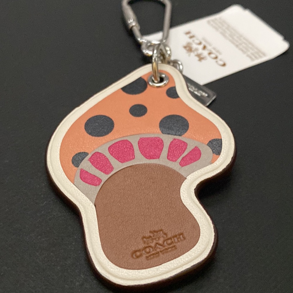 COACH Leather MUSHROOM HANGTAG Bag PURSE CHARM Key Fob CARABINER Keychain NWT - Picture 3 of 6